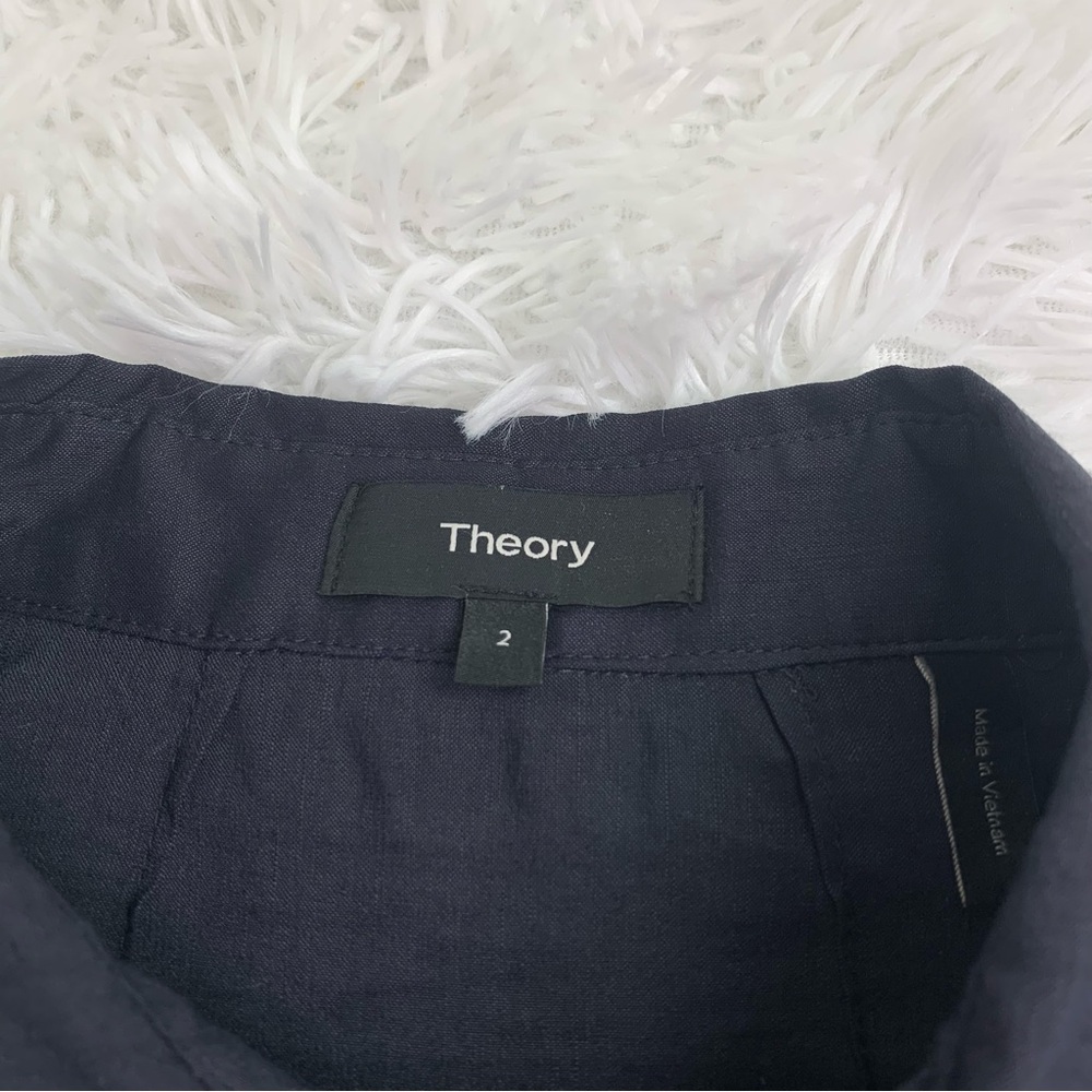Theory short sleeve linen blend shirt Dress‎ in black button front - Picture 8 of 14